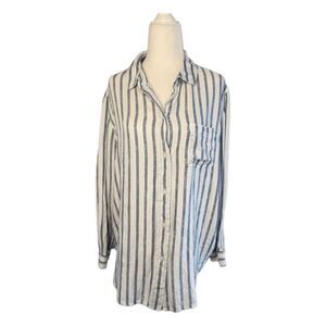 American Eagle Button Down Shirt White Blue Stripe Long Sleeve XS
